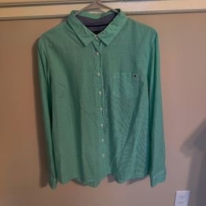 Tommy hilfiger long sleeve cotton shirt, green and white squares, Size XL